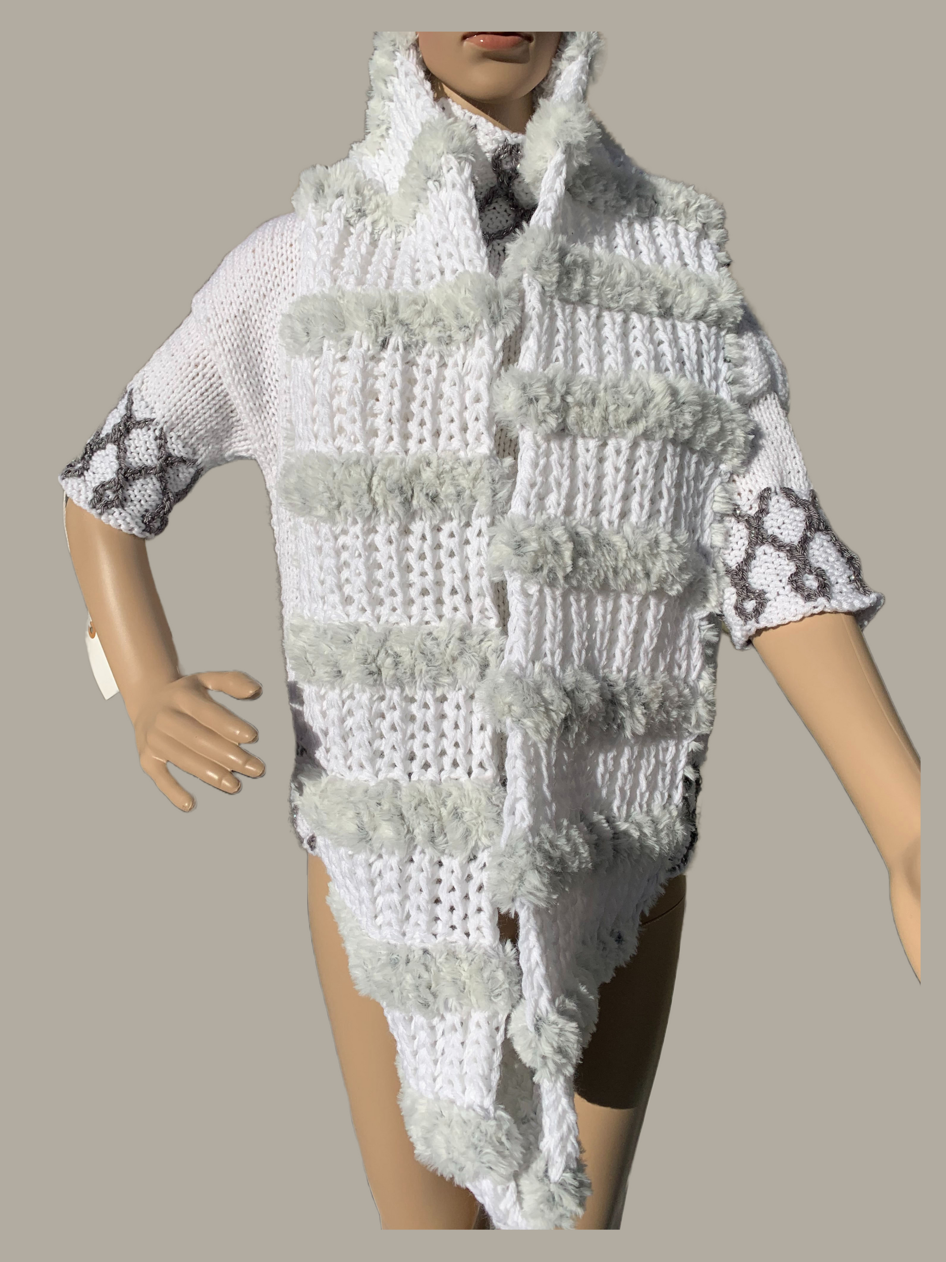 Faux-Fur Hand Knit Hat&Scarf Set